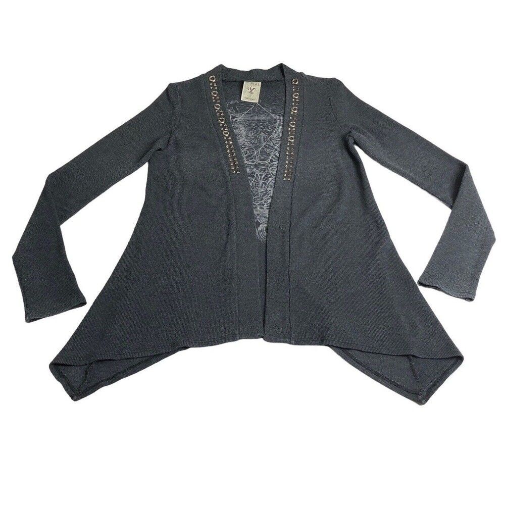 Vocal Cardigan Womens M Gray Waffle Open Studded‎ Mall Goth Grunge Fleur De Lis